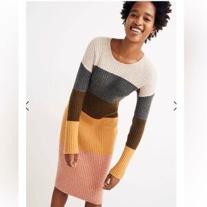 Madewell Colorblock Midi Long Sleeve Wool Blend Sweater Dress in Coziest M
